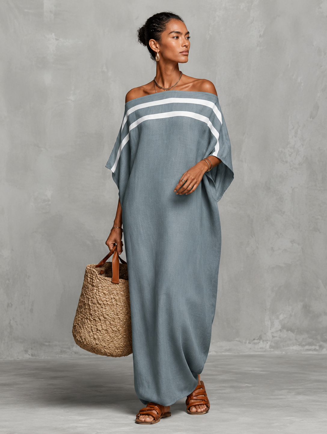 Inès™ | Robe maxi décontractée à épaules dénudées, idéale pour camoufler le ventre avec style et confort