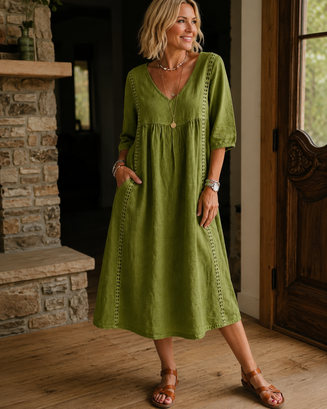 Nessa™ | Robe Midi Aérienne Avec Détail En Dentelle Couvrant Le Ventre