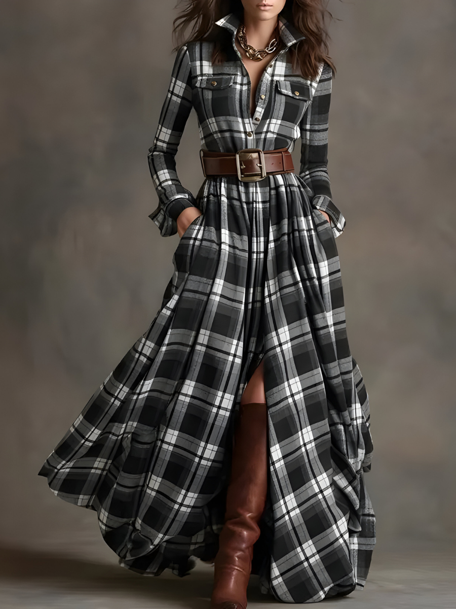 Nara™ | Robe Maxi à Carreaux Chic