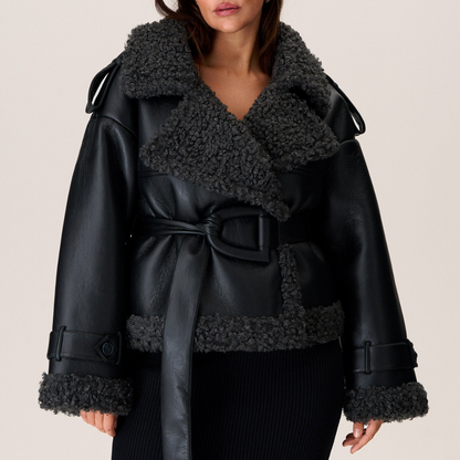 Aris™ | Veste chic en peau lainée avec ceinture