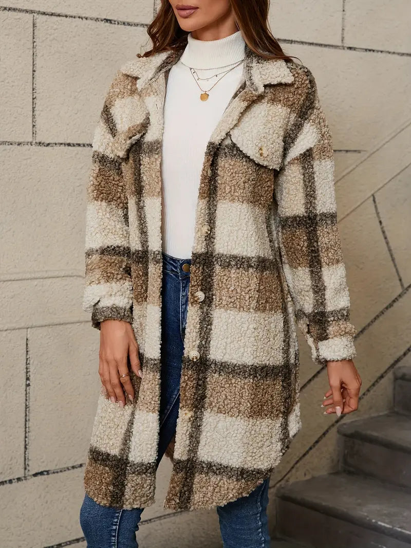 Isabelle | Veste teddy à carreaux confortable