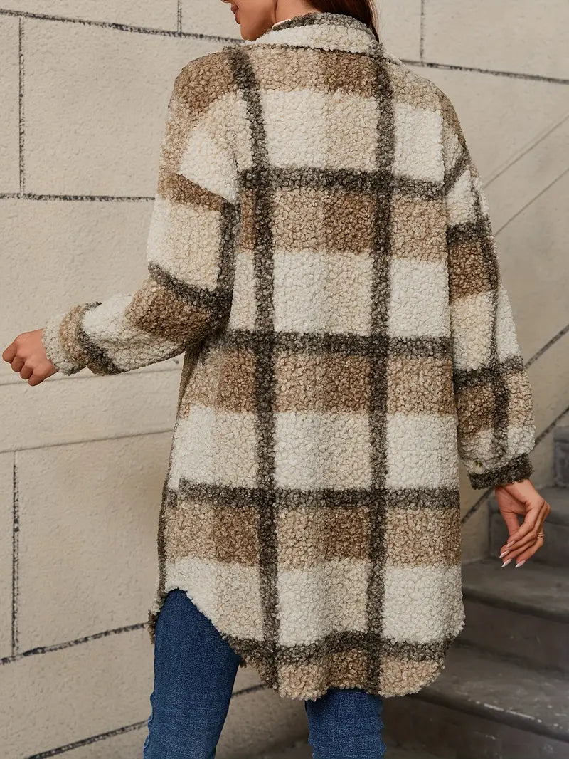 Isabelle | Veste teddy à carreaux confortable