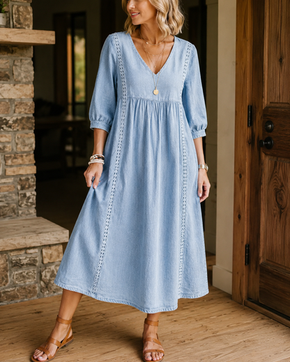 Nessa™ | Robe Midi Aérienne Avec Détail En Dentelle Couvrant Le Ventre