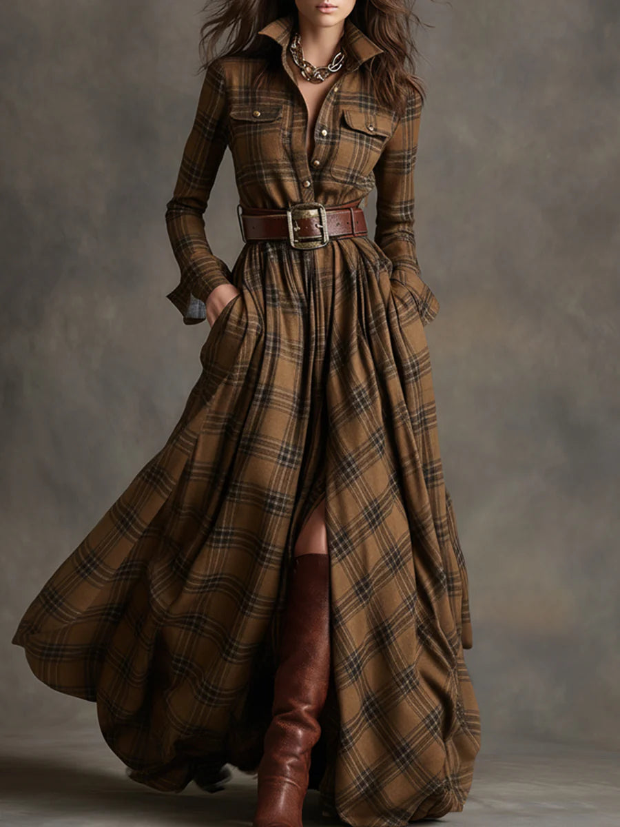 Nara™ | Robe Maxi à Carreaux Chic