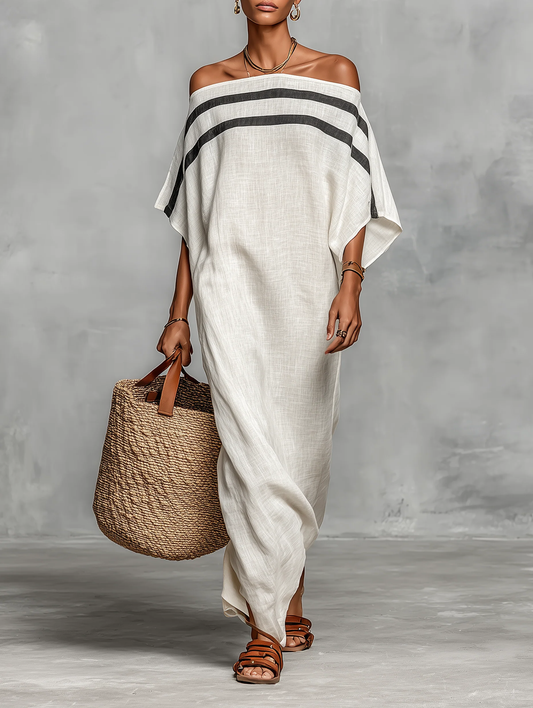 Inès™ | Robe maxi décontractée à épaules dénudées, idéale pour camoufler le ventre avec style et confort