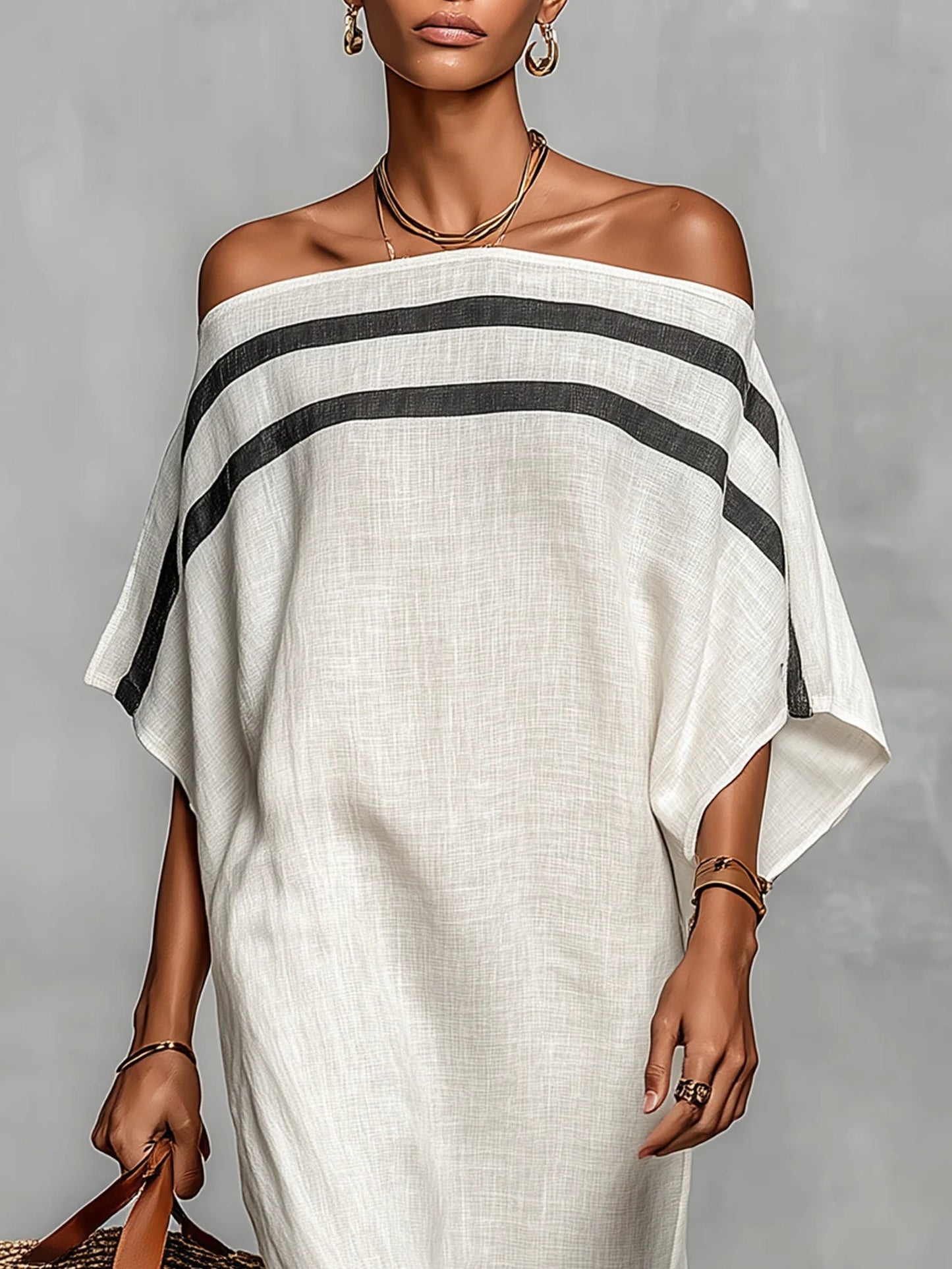 Inès™ | Robe maxi décontractée à épaules dénudées, idéale pour camoufler le ventre avec style et confort