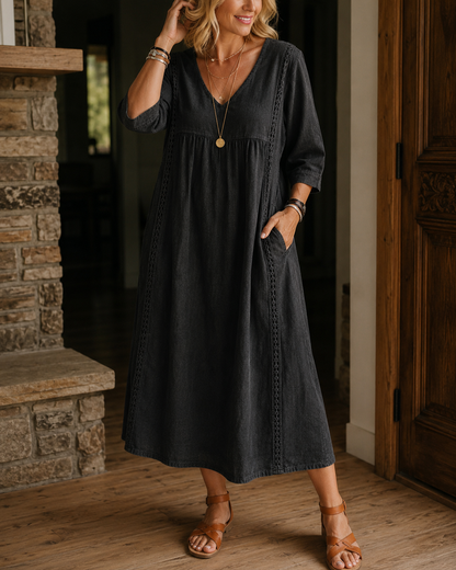 Nessa™ | Robe Midi Aérienne Avec Détail En Dentelle Couvrant Le Ventre