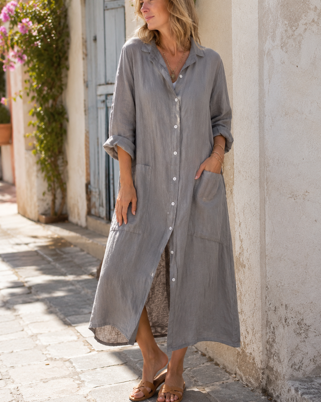 Anika™ | Robe Chemise Boutonnée Couvrant Le Ventre