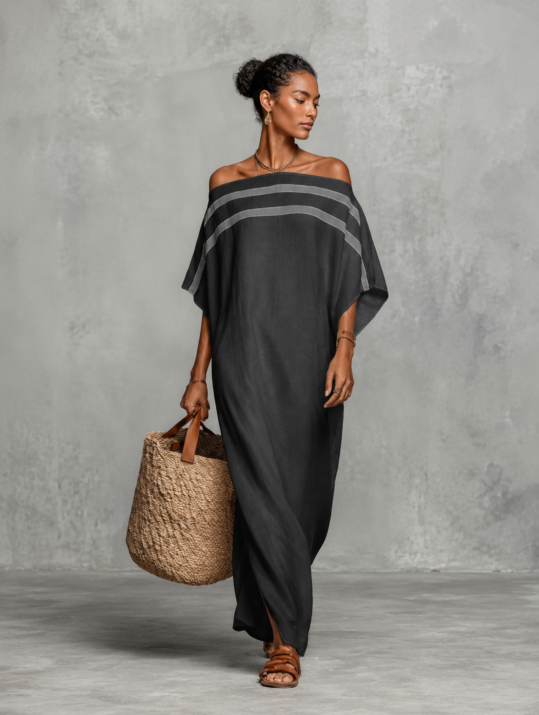 Inès™ | Robe maxi décontractée à épaules dénudées, idéale pour camoufler le ventre avec style et confort