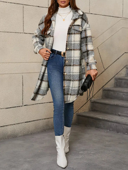 Isabelle | Veste teddy à carreaux confortable