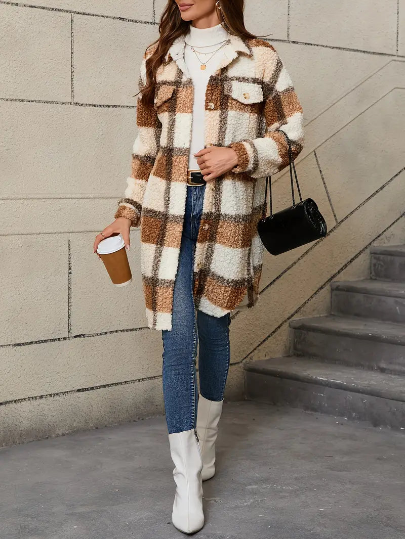 Isabelle | Veste teddy à carreaux confortable