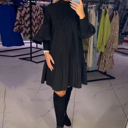 Luna™ | Robe Plissée Élégante avec Manches Bouffantes