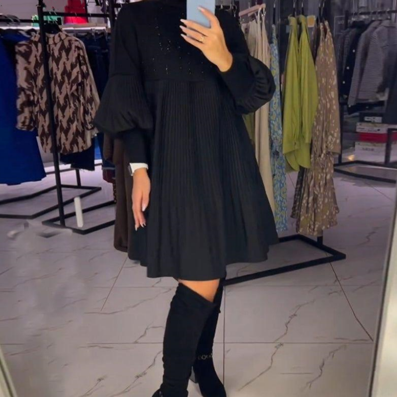 Luna™ | Robe Plissée Élégante avec Manches Bouffantes